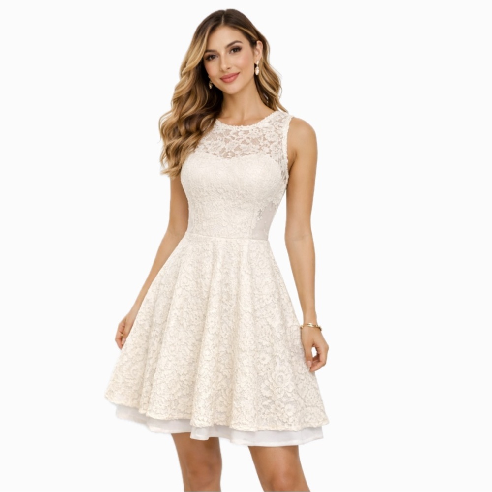 Xscape Lace Mini Dress - Cream